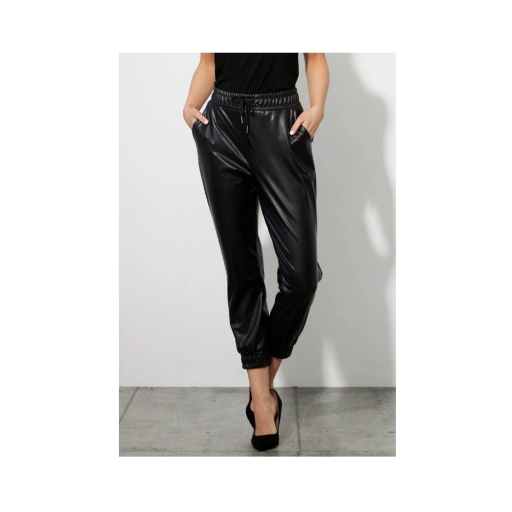 Joseph Ribkoff 8 Droit Straight Leg Jogger Pant Vegan Leather Front Knit Back, 2